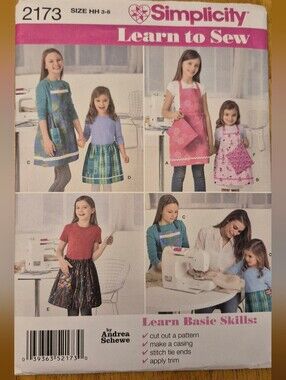 Simplicity 2173 Learn To Sew Kids Apron Sz 3 - 6 Potholder & Basic Sewing Skills